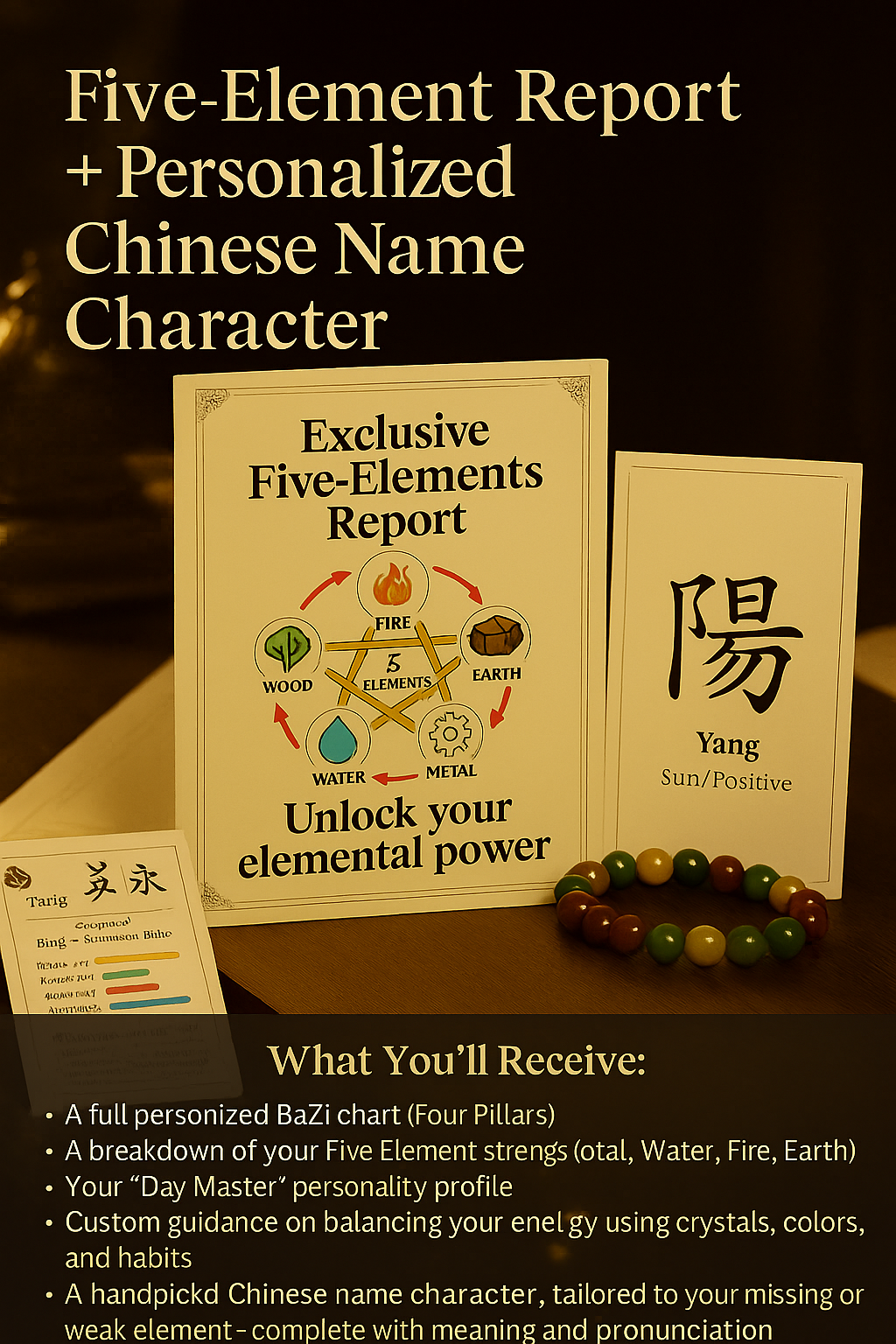 Personalized Five Element Report + Chinese Name Character